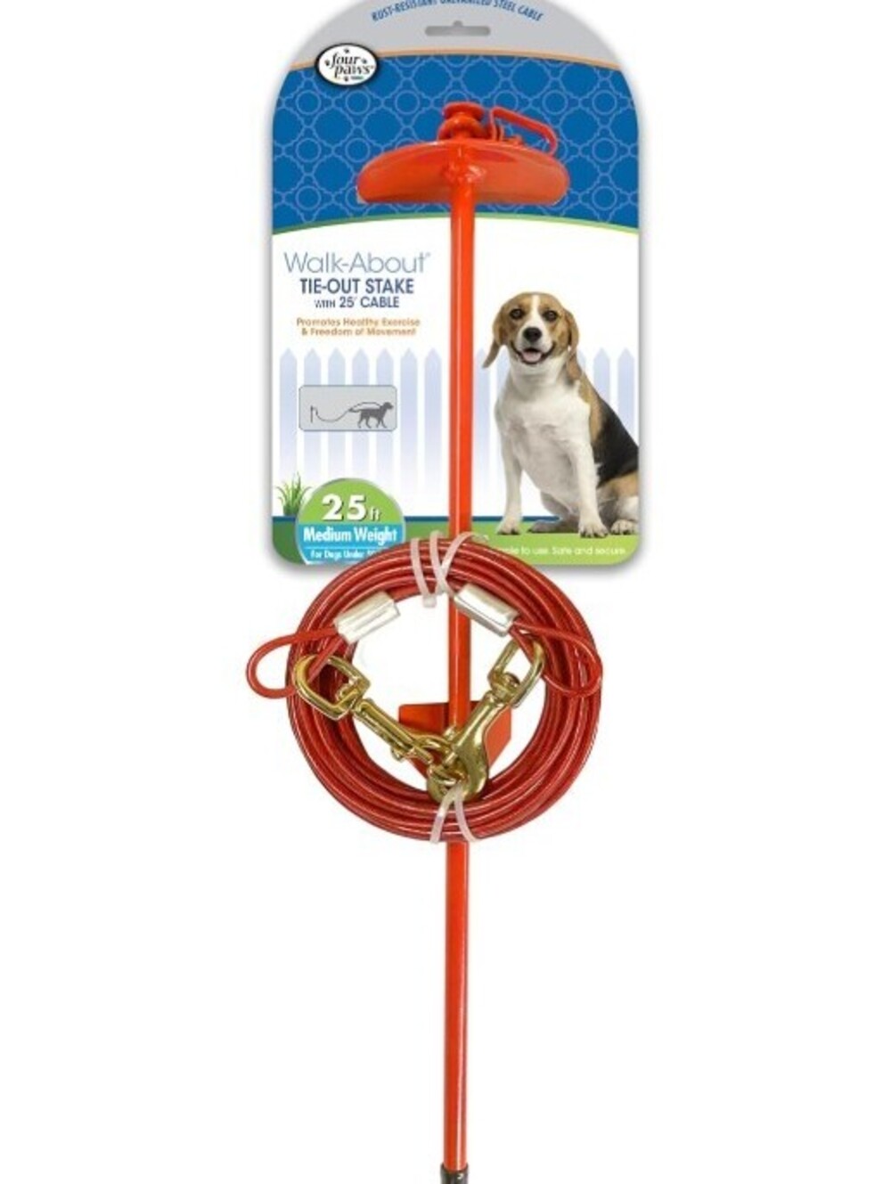 Four Paws Roam About Dog Tie Out Stake with Cable Red 25 Foot